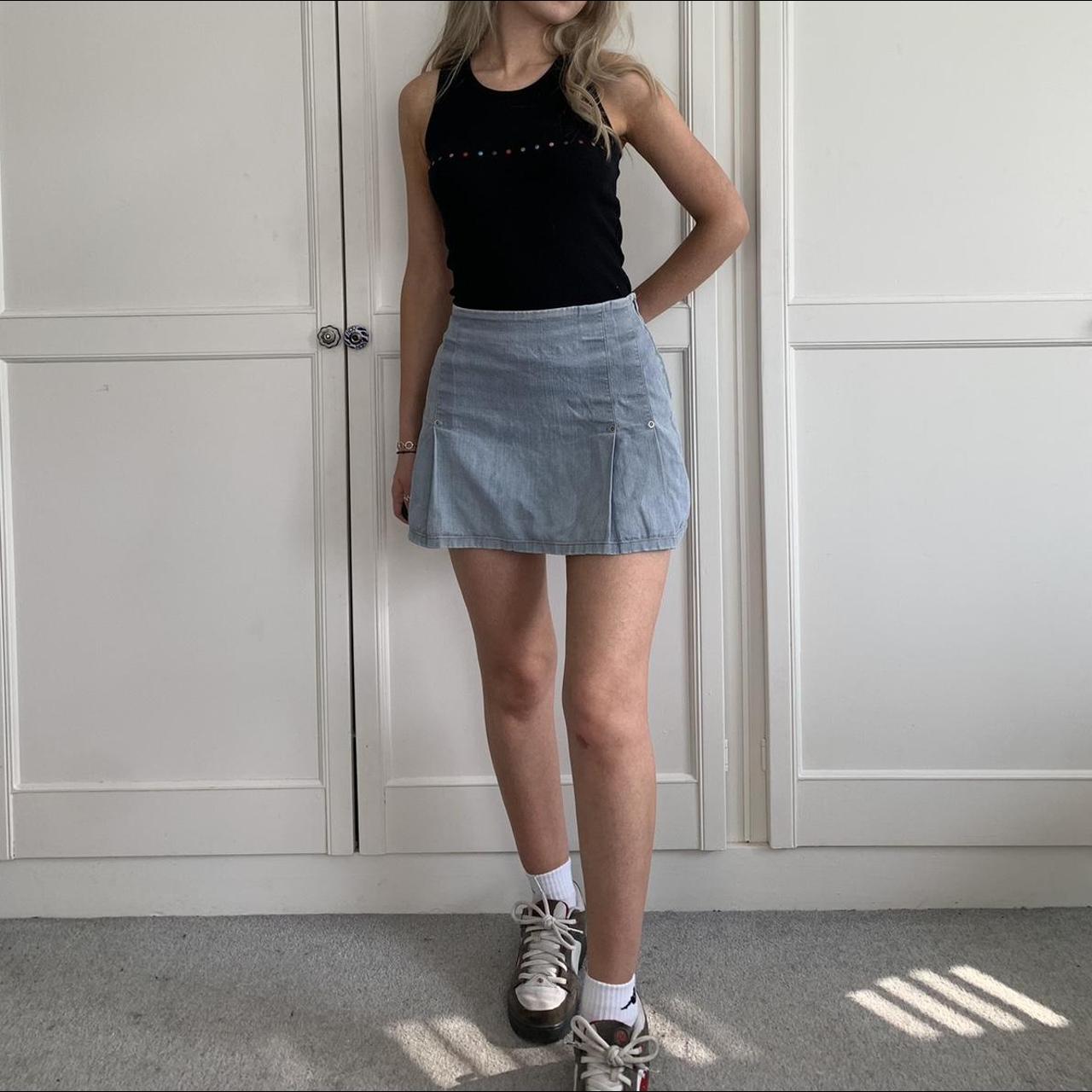 The cutest y2k denim pleated mini skirt from... - Depop