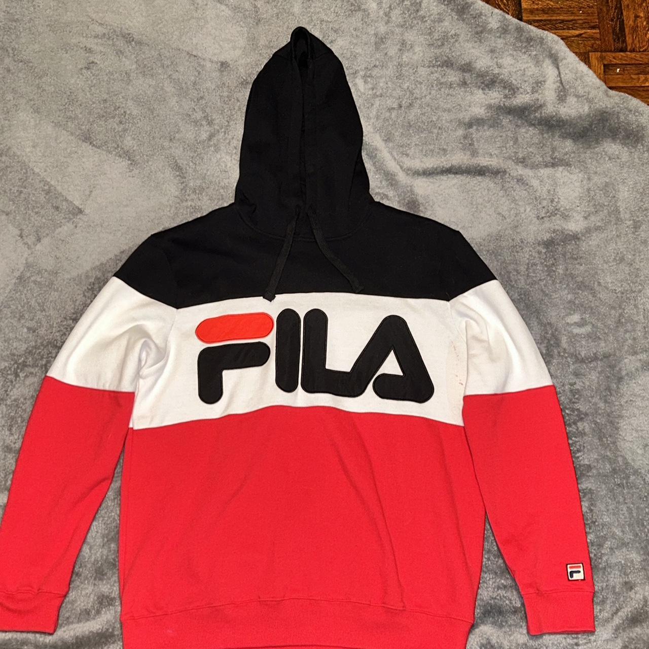 Fila hoodie red white on sale black