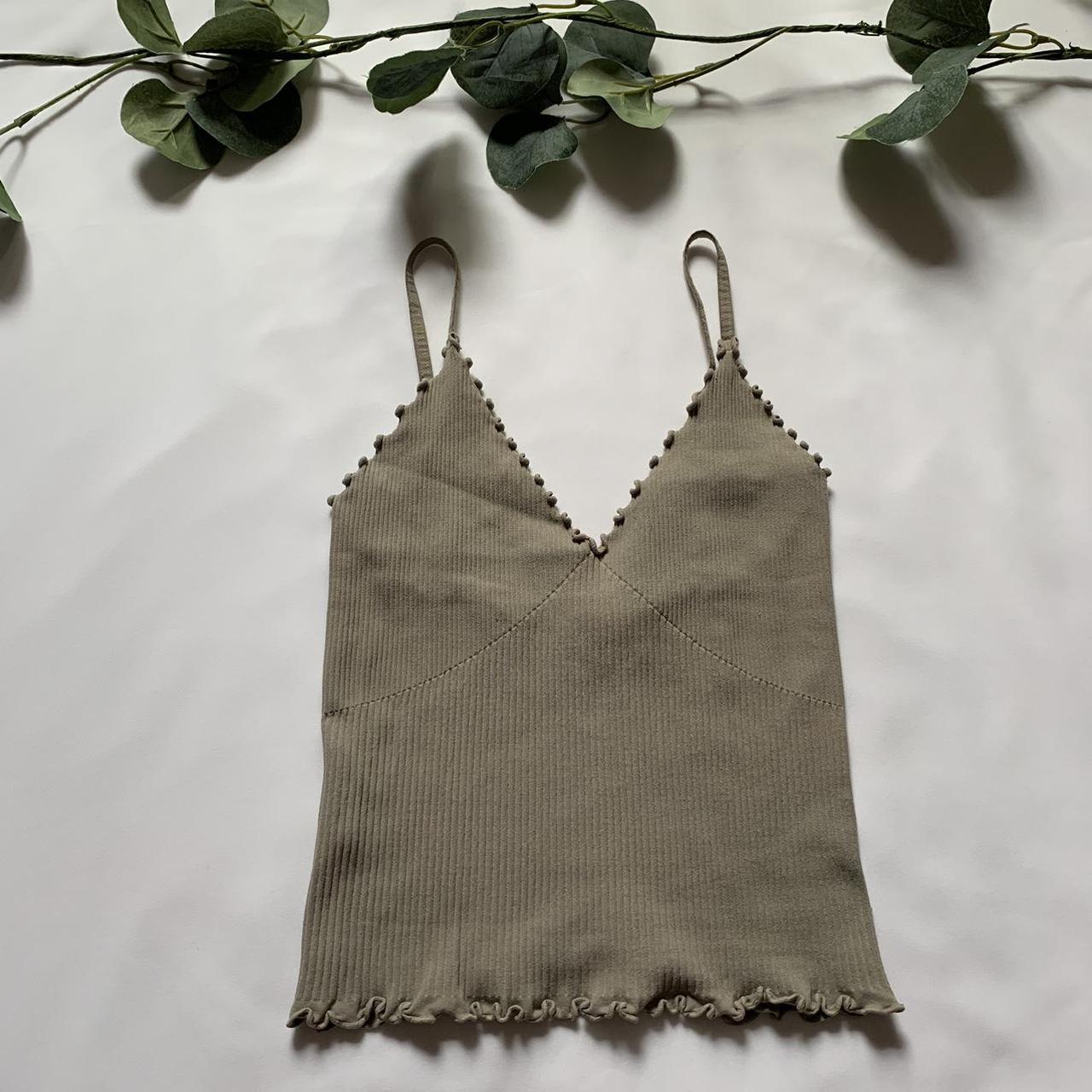 𓆩♡𓆪 - olive green ribbed cami top - brand is Free... - Depop