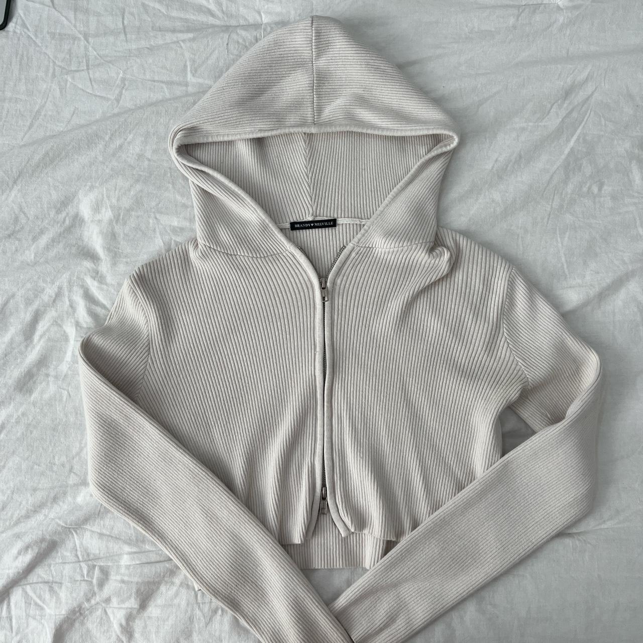 adorable brandy melville cropped zip up in white.... Depop