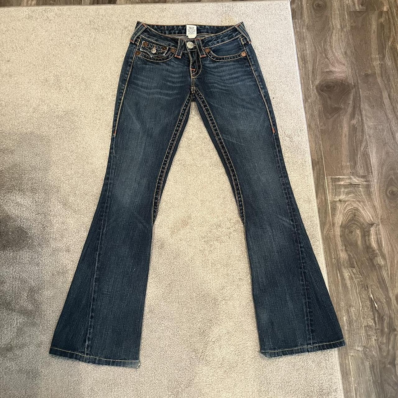 Repop- True Religion orange stitching bootcut flare... - Depop