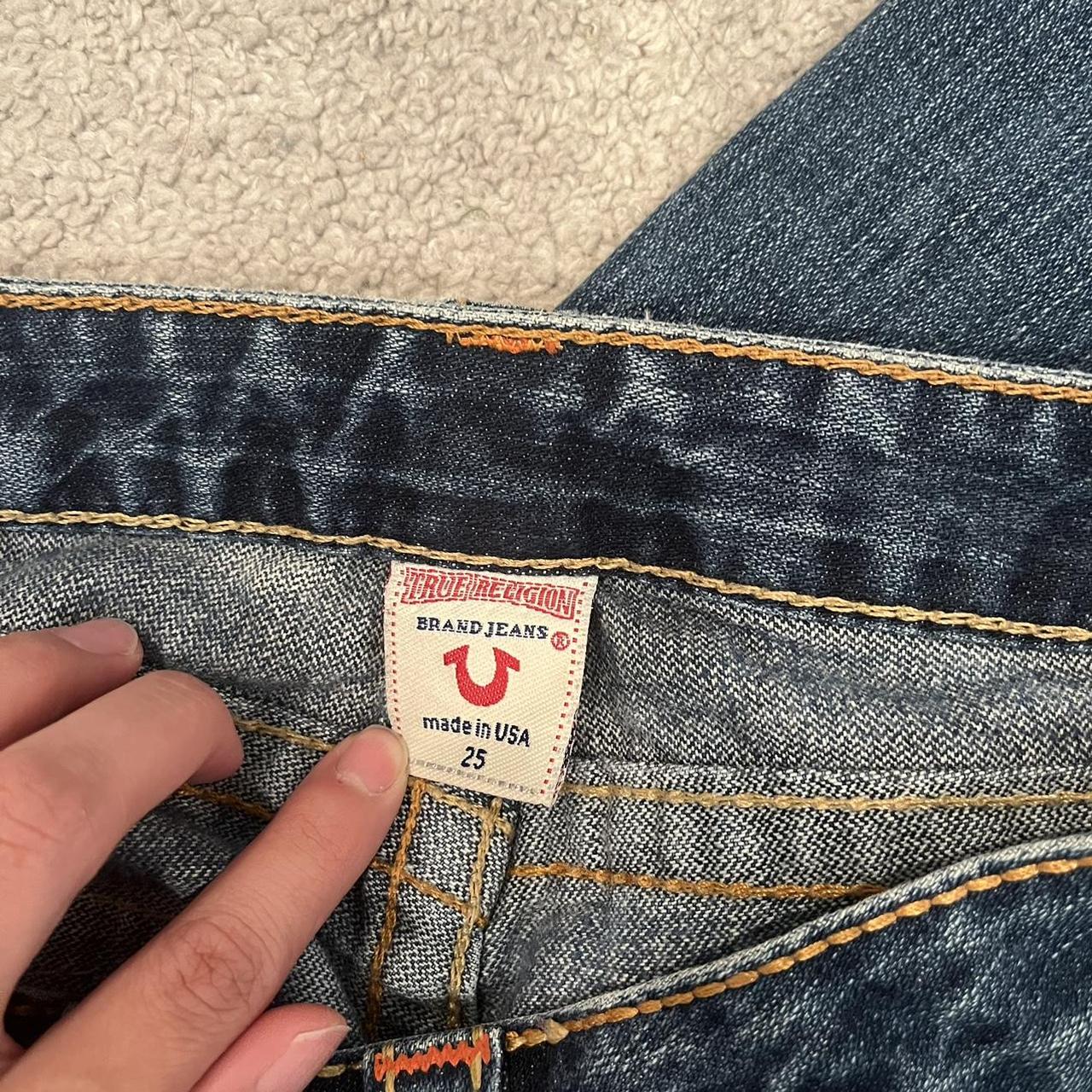 Repop- True Religion orange stitching bootcut flare... - Depop