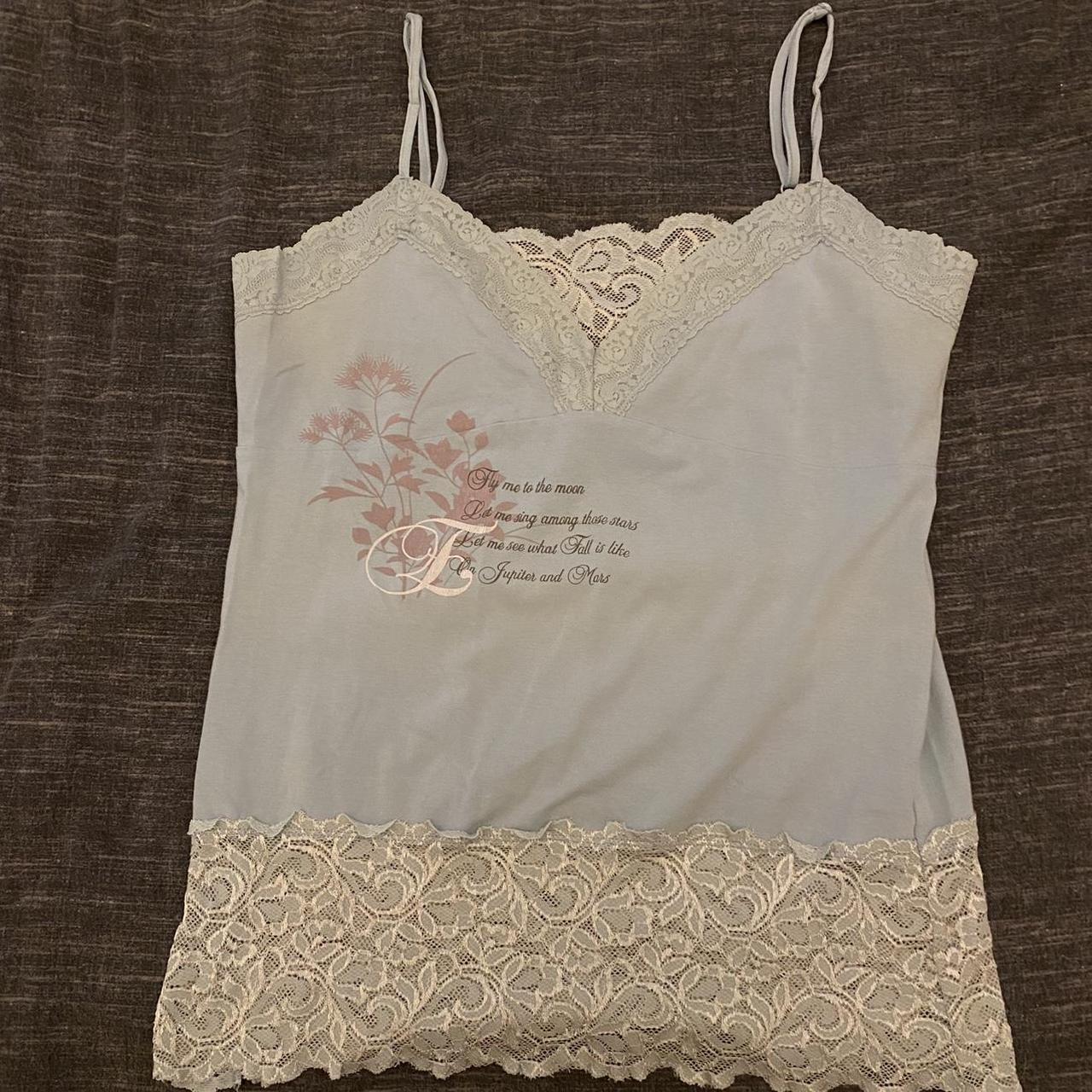 gorgeous light baby blue cami with lace... - Depop
