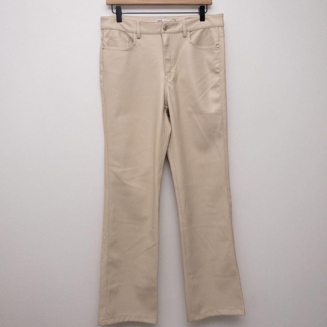 Zara Straight Leg Faux Leather Pants Cream Size 8... - Depop