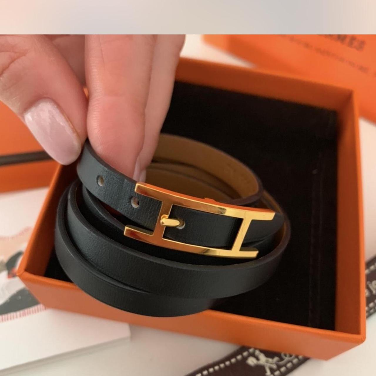 Hermès Bracelet triple tour en cuir Hapi Buy Hermès Black Leather Triple Tour Be Hapi Bracelet - S