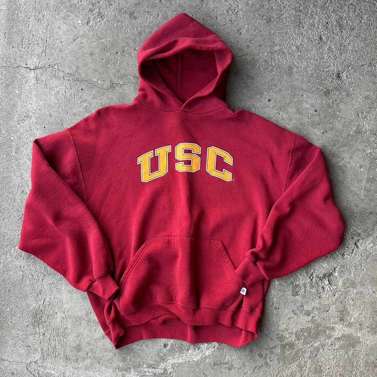 Russell Athletic Men's Red and Yellow Hoodie | Depop