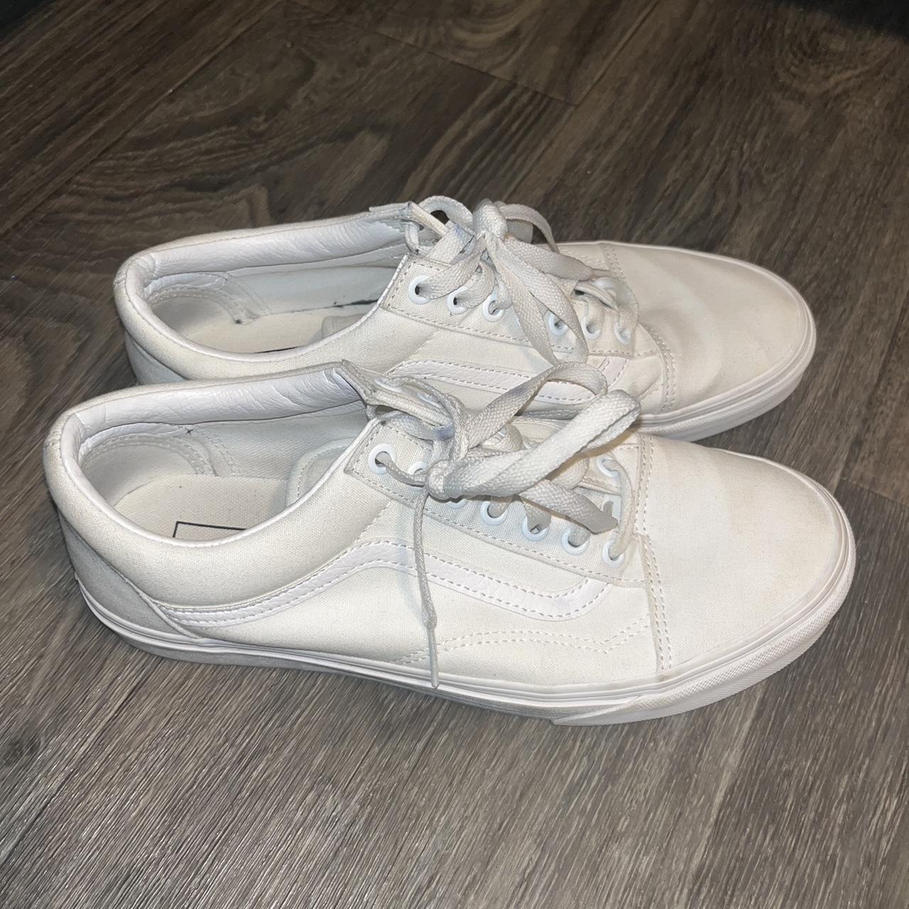 White Vans trainers. Men s size 9. Women s size. Depop