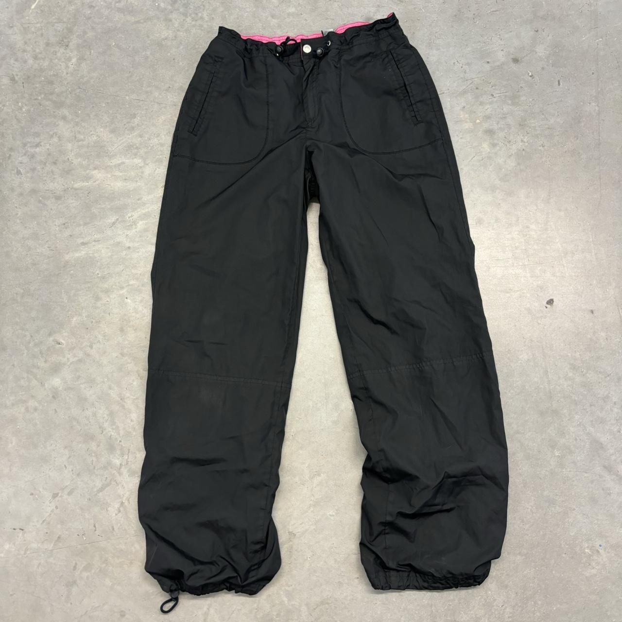 Black windbreaker pants with elastic waist and. Depop