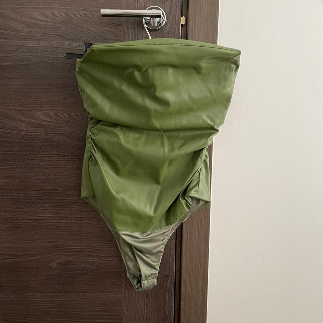 Zara khaki leather corset bodysuit. Size S, worn... Depop