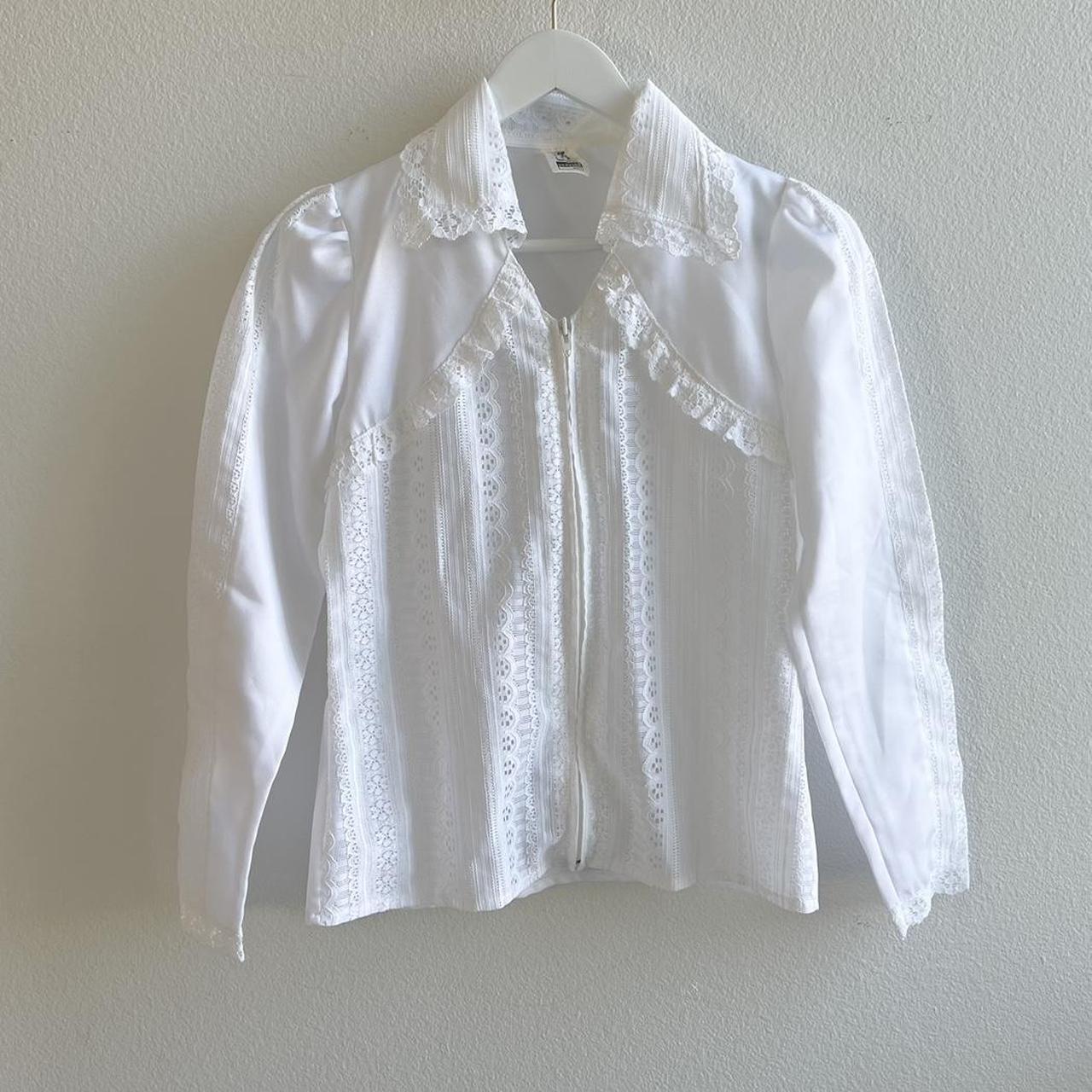 Vintage White Cottage Blouse w/ Embroidery... - Depop