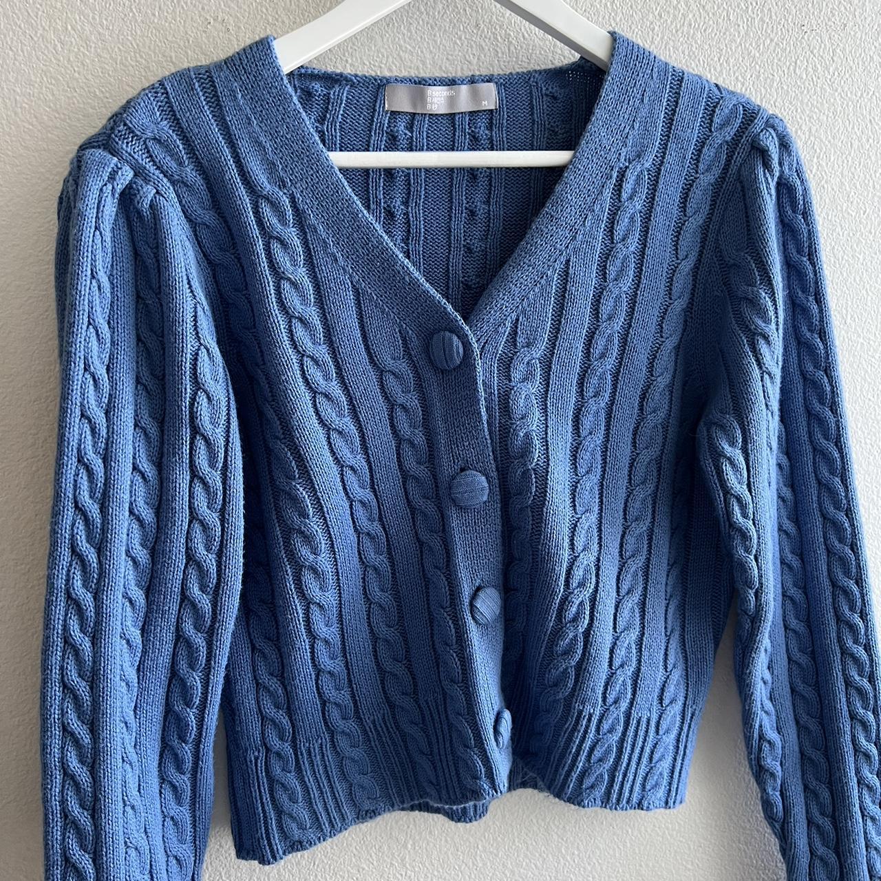 Blue puff sleeve knit cardigan by 8 seconds Korea... - Depop