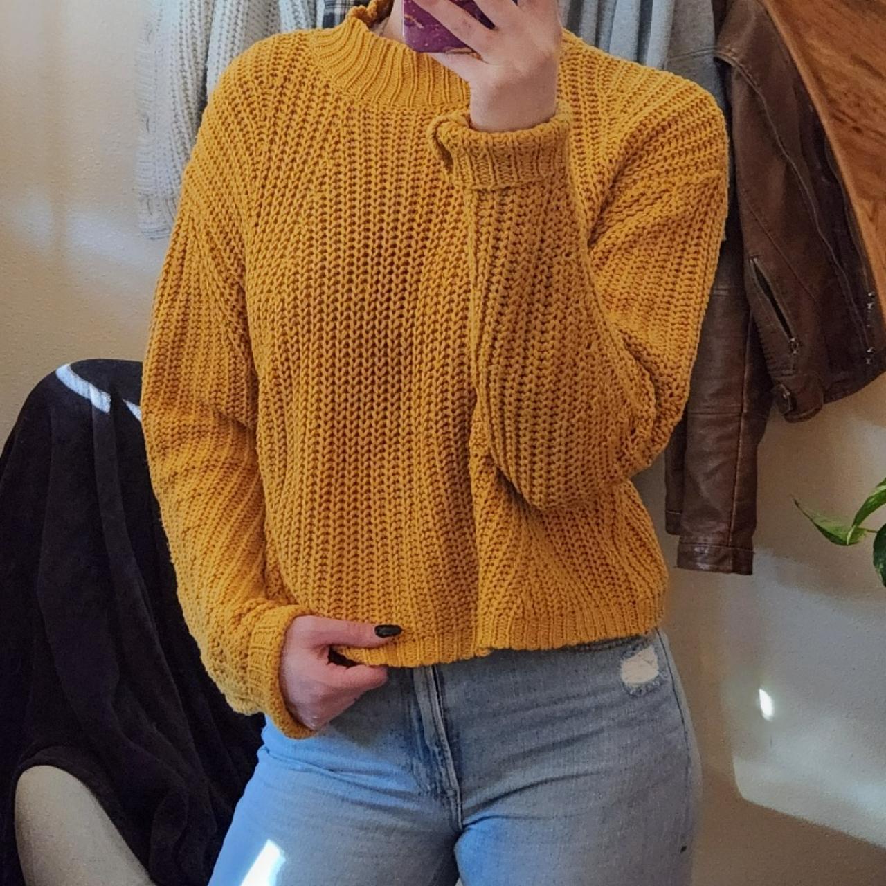 Burn Yellow knit sweater. Oversized and very long... - Depop