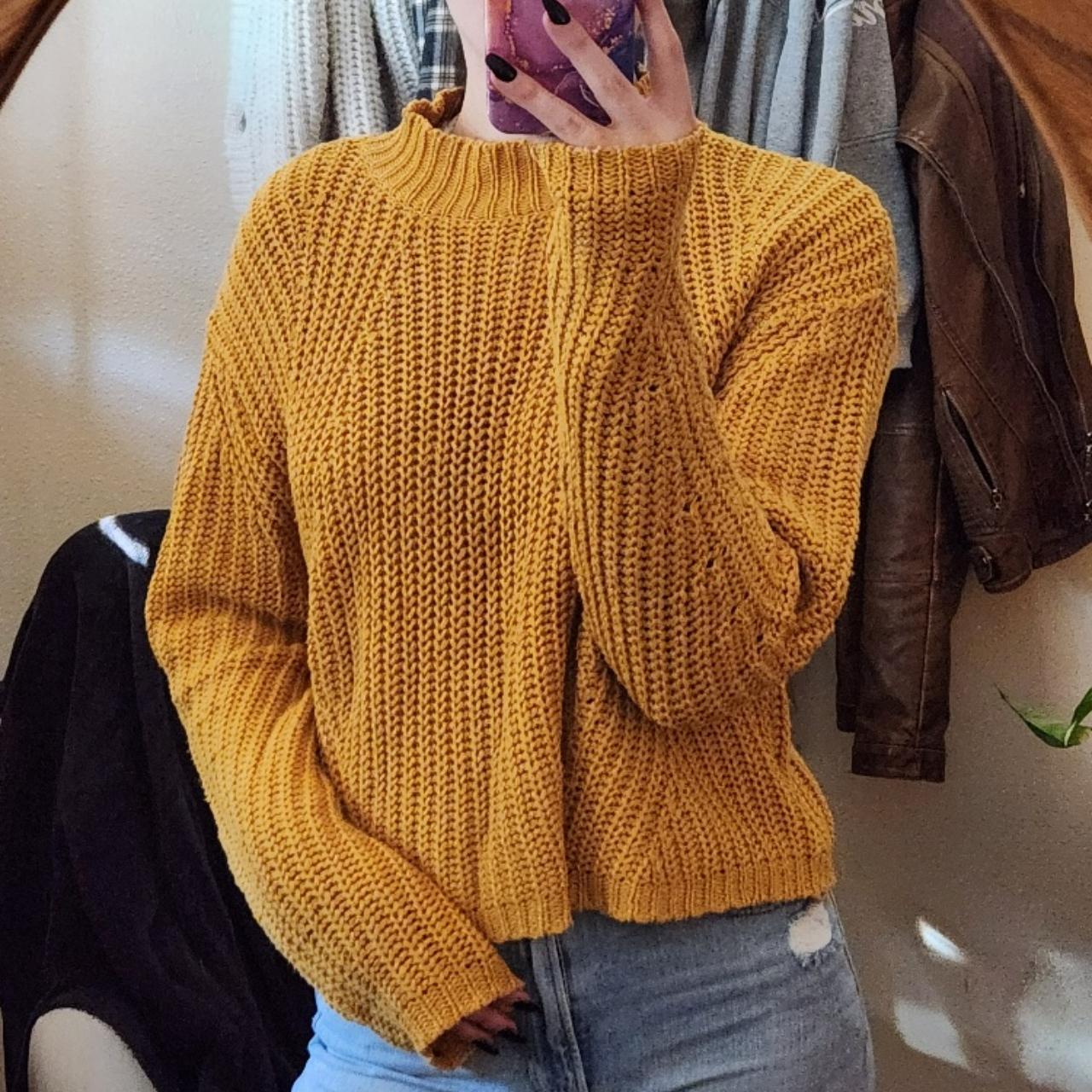 Burn Yellow knit sweater. Oversized and very long... - Depop