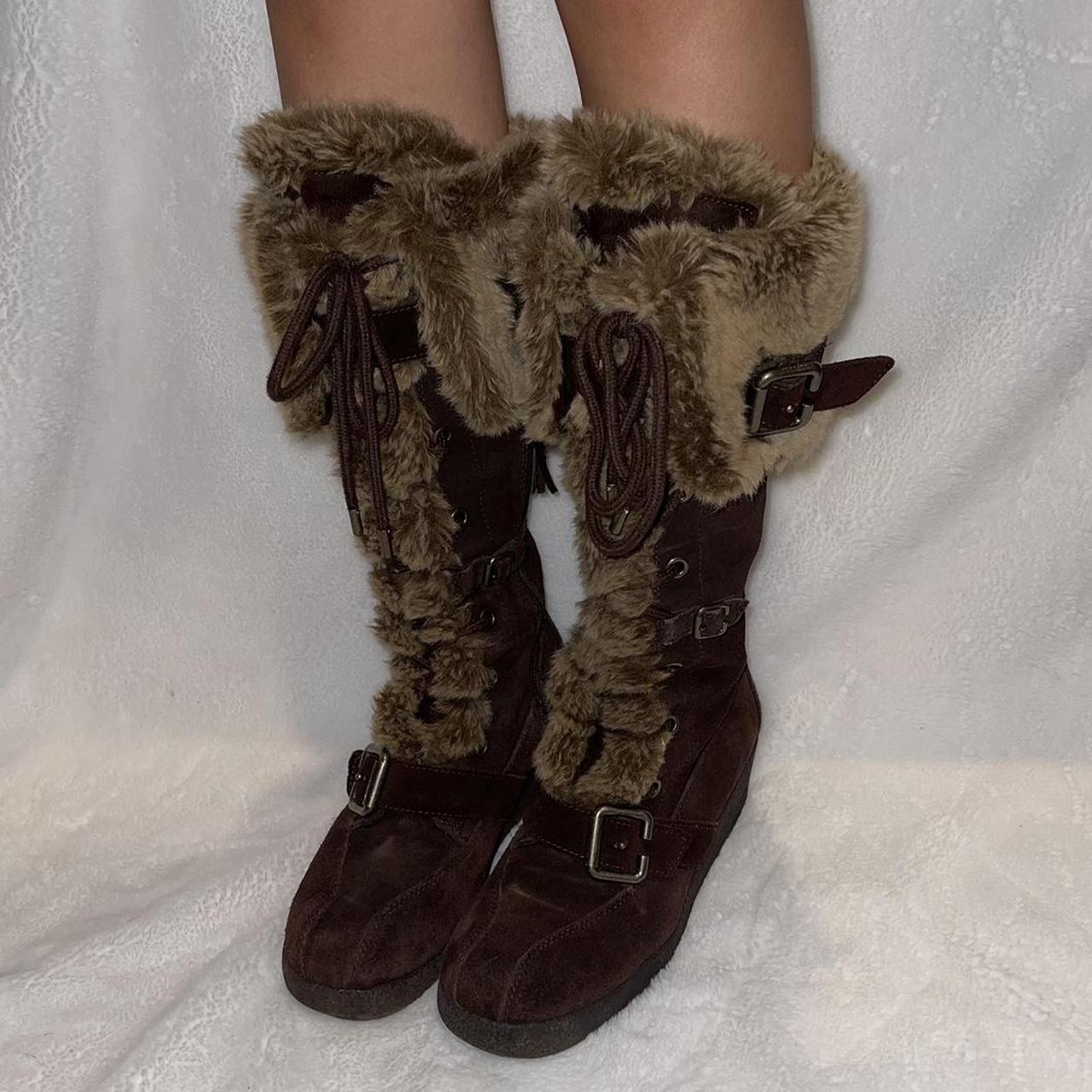 Y2k Faux Fur Trim Boots Adorable trashy y2k boots,... Depop