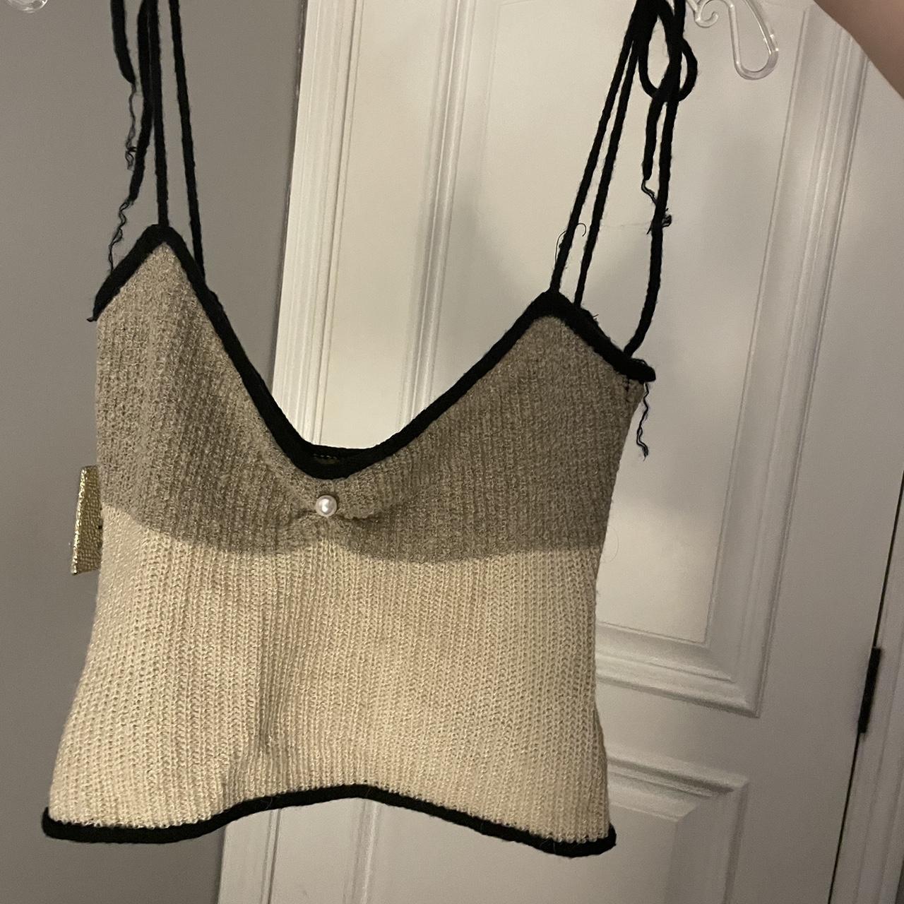 Women's Cream and Brown Croptop Depop