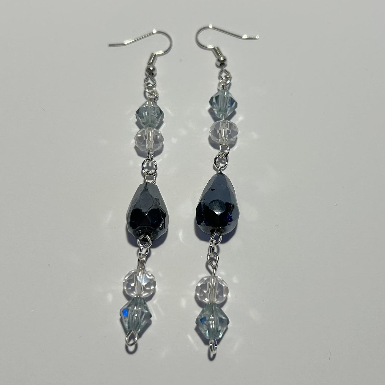 Black, silver and blue earrings with up-cycled... - Depop