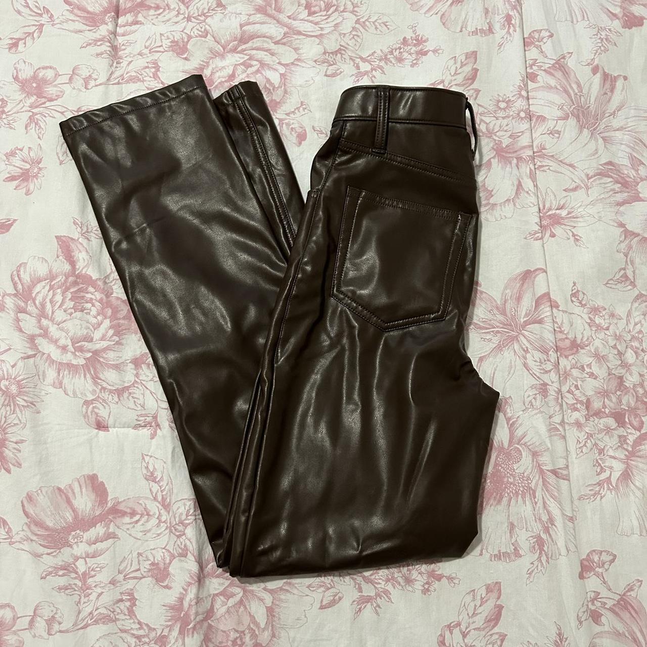 abercrombie and fitch brown leather pants 🫎 super... - Depop