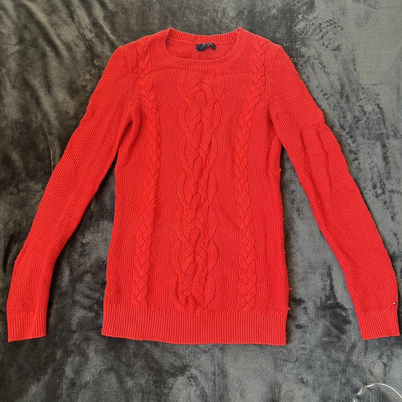 Red, cable knit, Tommy Hilfiger jumper. Great... - Depop