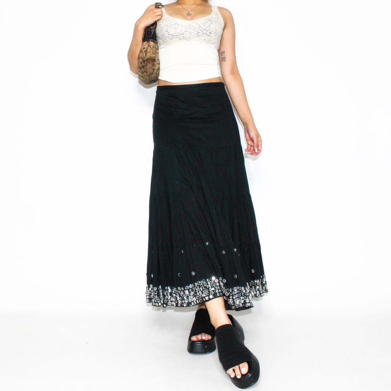 Y2K black maxi sequin skirt Fairy, ethereal,... - Depop