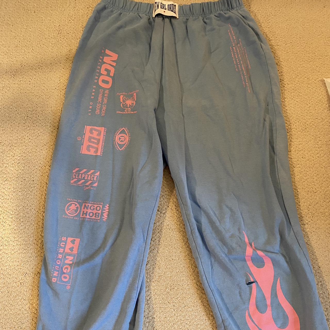 New girl order blue and pink flame sweatpants Small - Depop