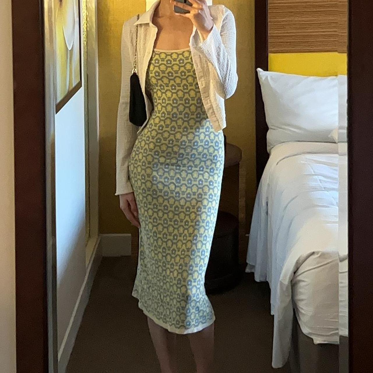 Cider Women's Yellow and Blue Dress Depop