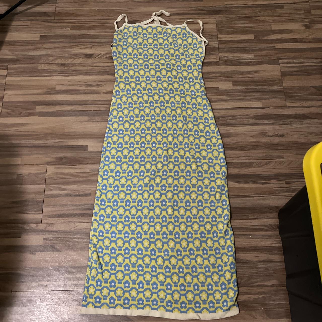 Cider Women's Yellow and Blue Dress Depop