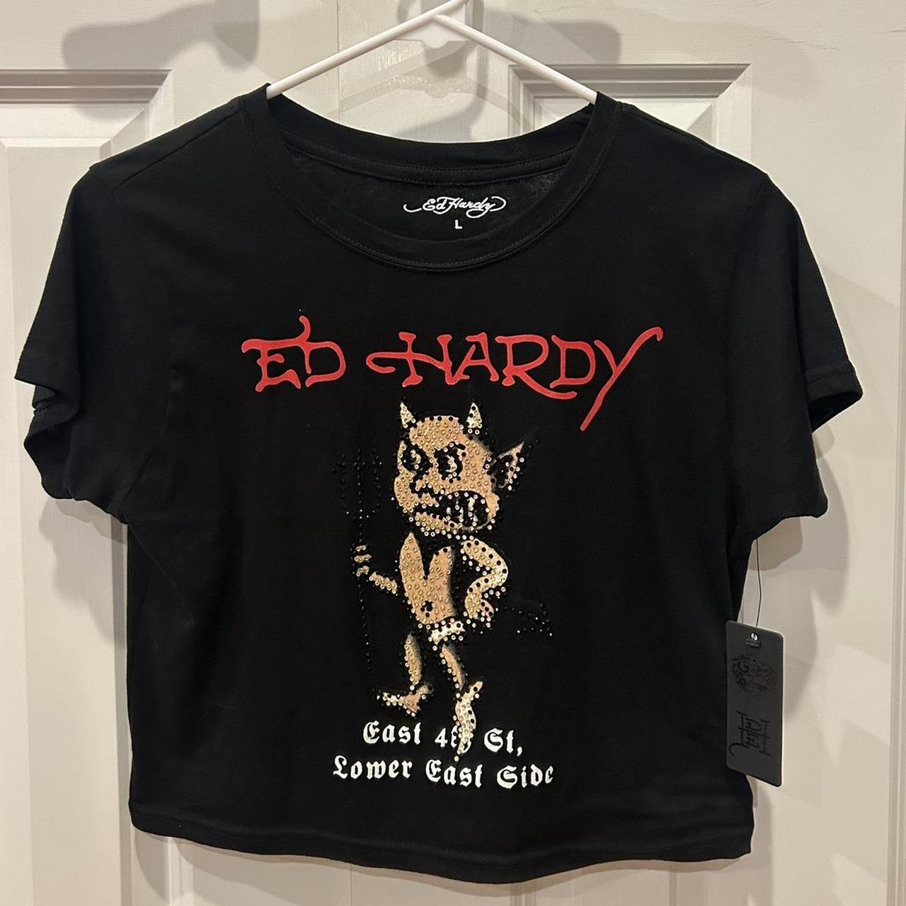 ED HARDY Rhinestone baby devil baby tee NEVER WORN- | Depop