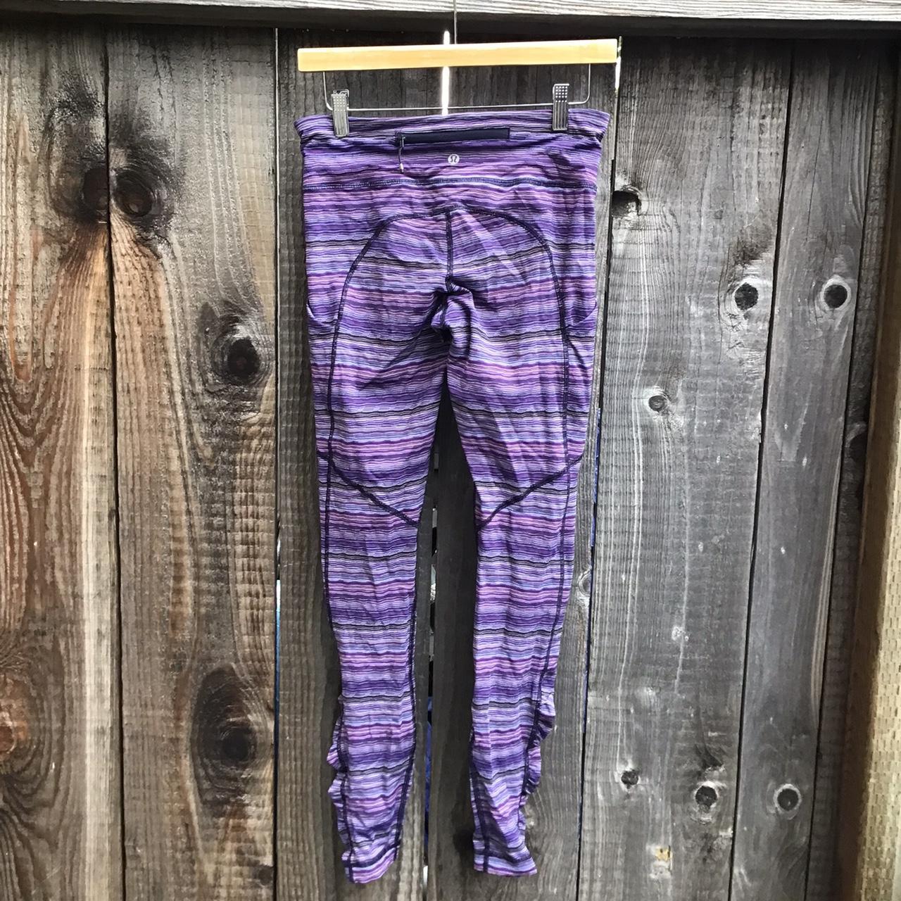 striped knit lulu lemon leggings, purple and blue - Depop