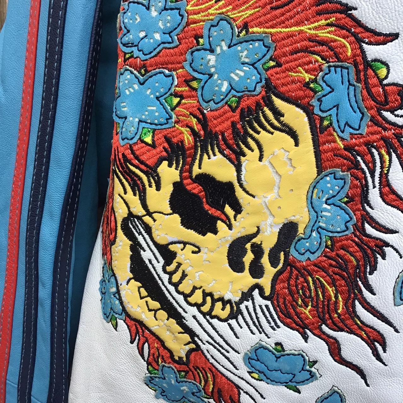 Don Ed Hardy スカジャン Rare vintage Don Ed hardy France flag skull leather | Depop