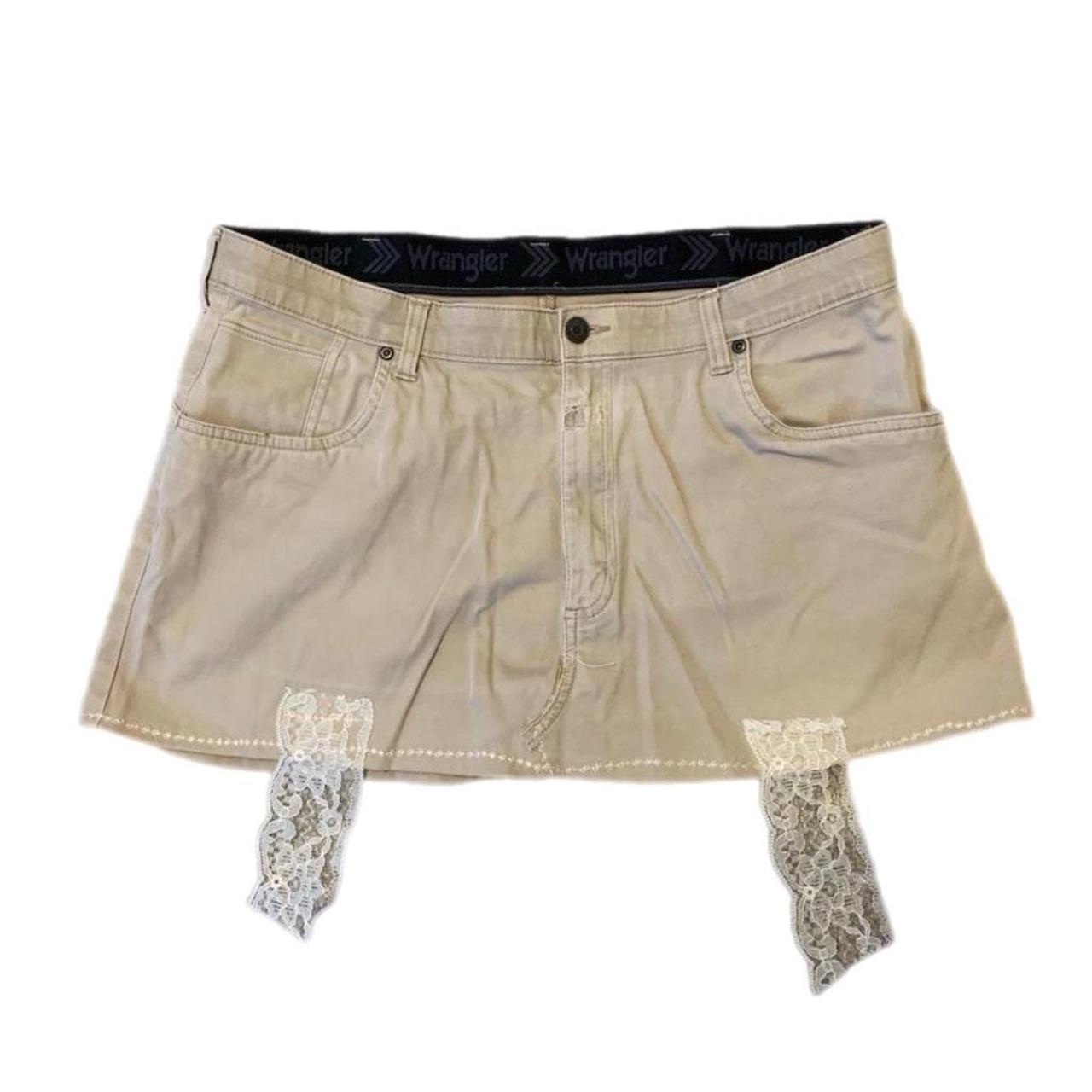 Khaki Mini Skirt reworked khaki mini skirt with... | Depop