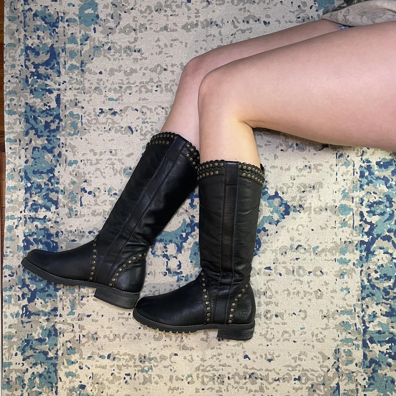 Sketchers Knee High Black Studded Boots Depop