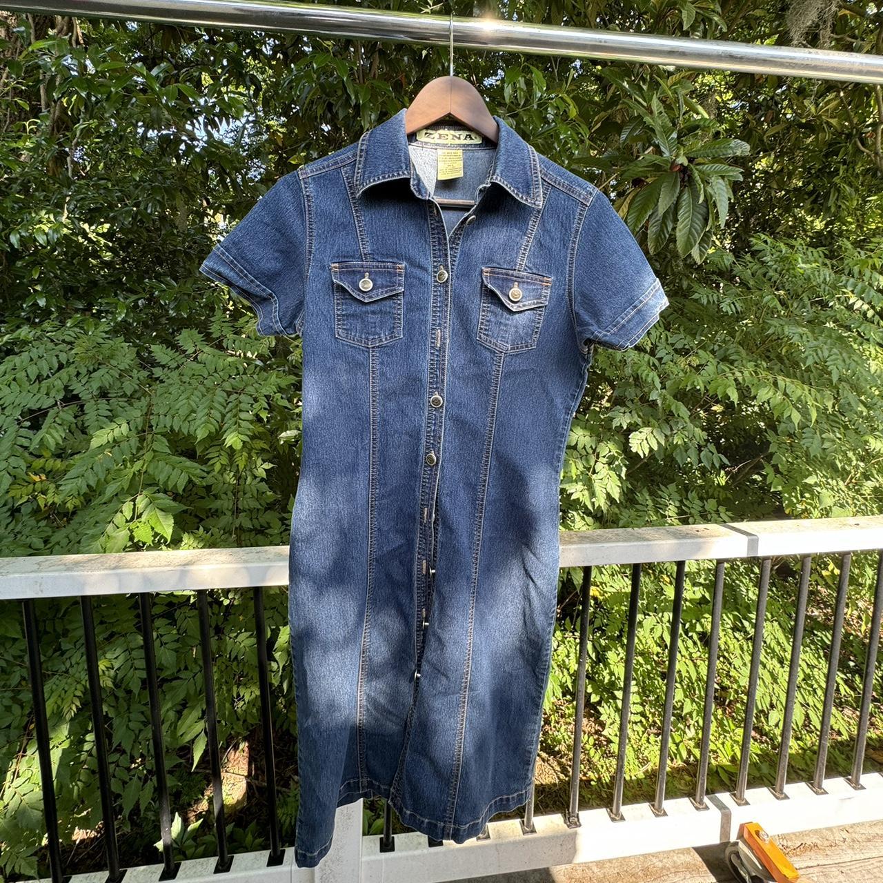 Zena Denim Front Button Up Dress Medium Wash Women’s... - Depop