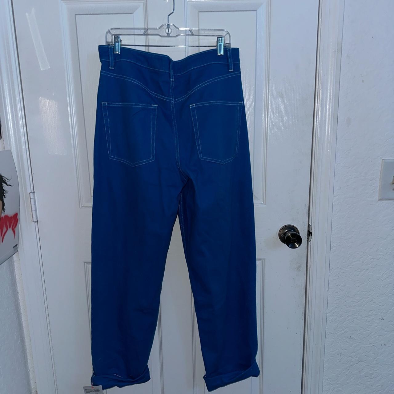 bright blue baggy jeans size 31-33 waist 32 long - Depop