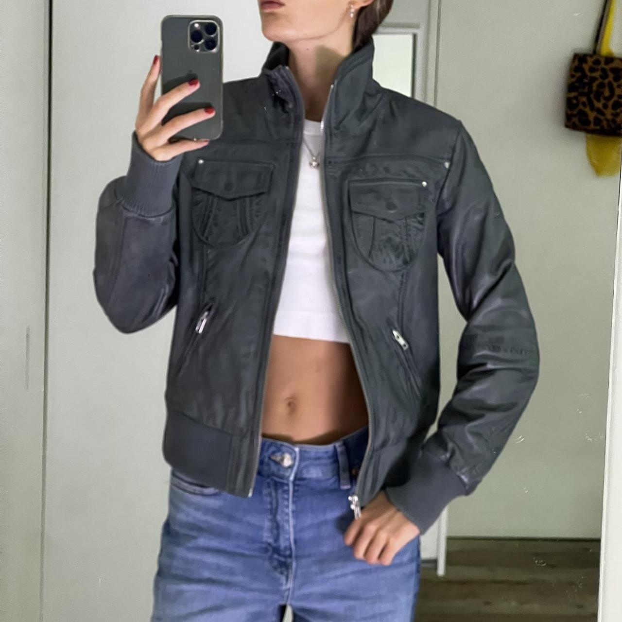 PORTOBELLO LEATHER HOUSE Grey/Blue Jacket 100... Depop