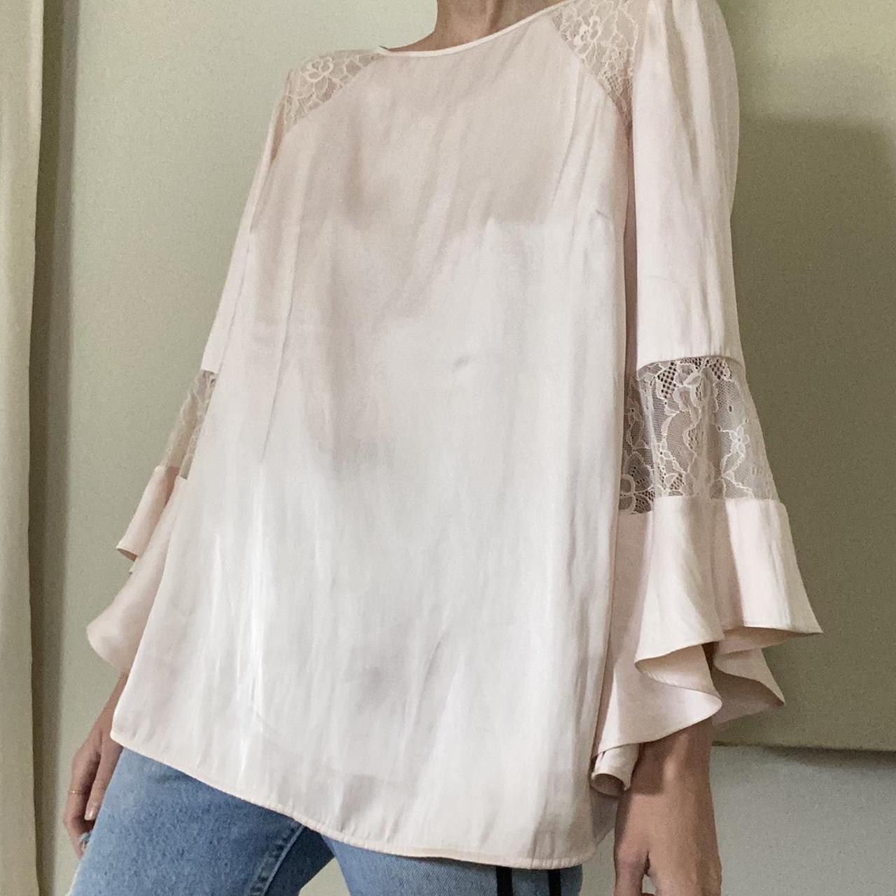 Lush blush pink blouse with belle sleeves and lace... Depop