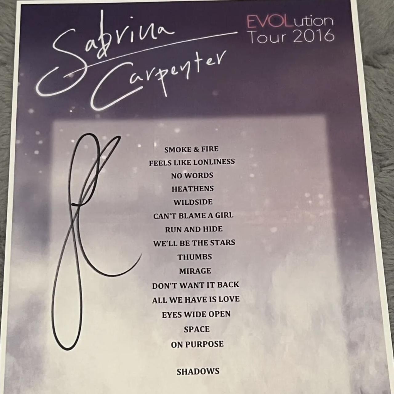 Sabrina Carpenter signed setlist From her first... Depop