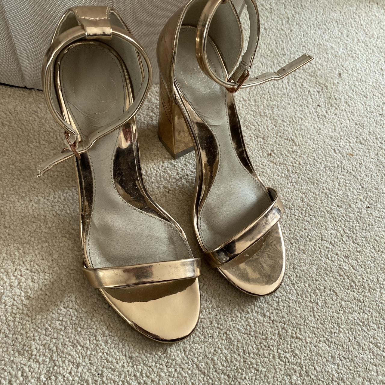 Missguided Gold Heeled Sandals Block Heels Size Depop 6541