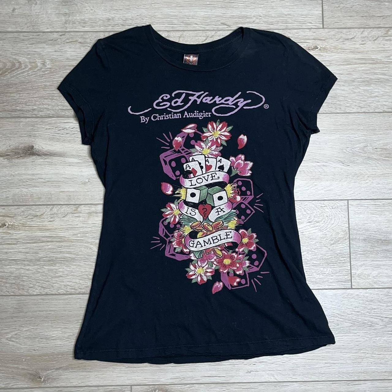 Ed Hardy Women S Black T Shirt Depop   P0 