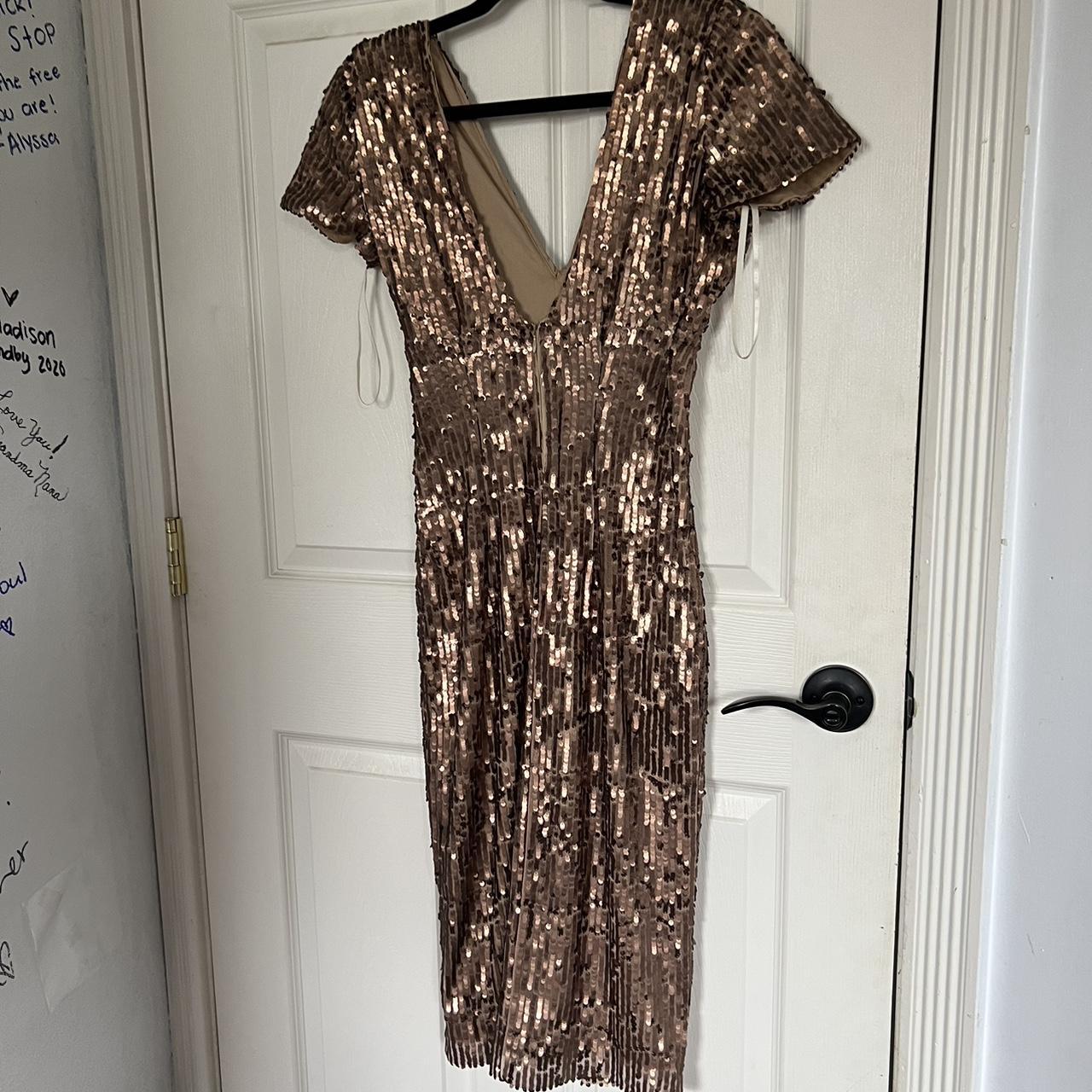 Forever Unique Women's Brown and Gold Dress | Depop