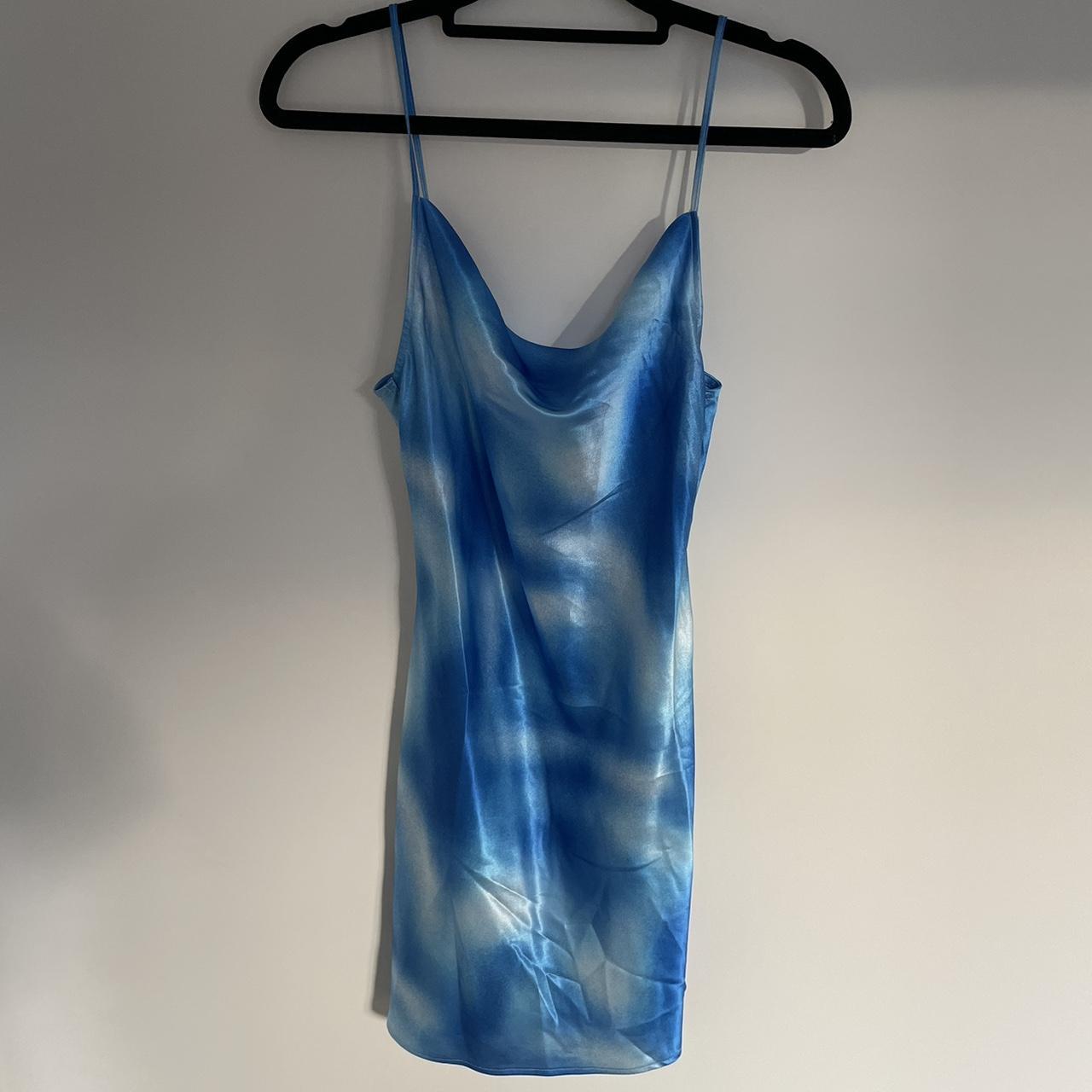 Blue and white tie dye cowl neck mini