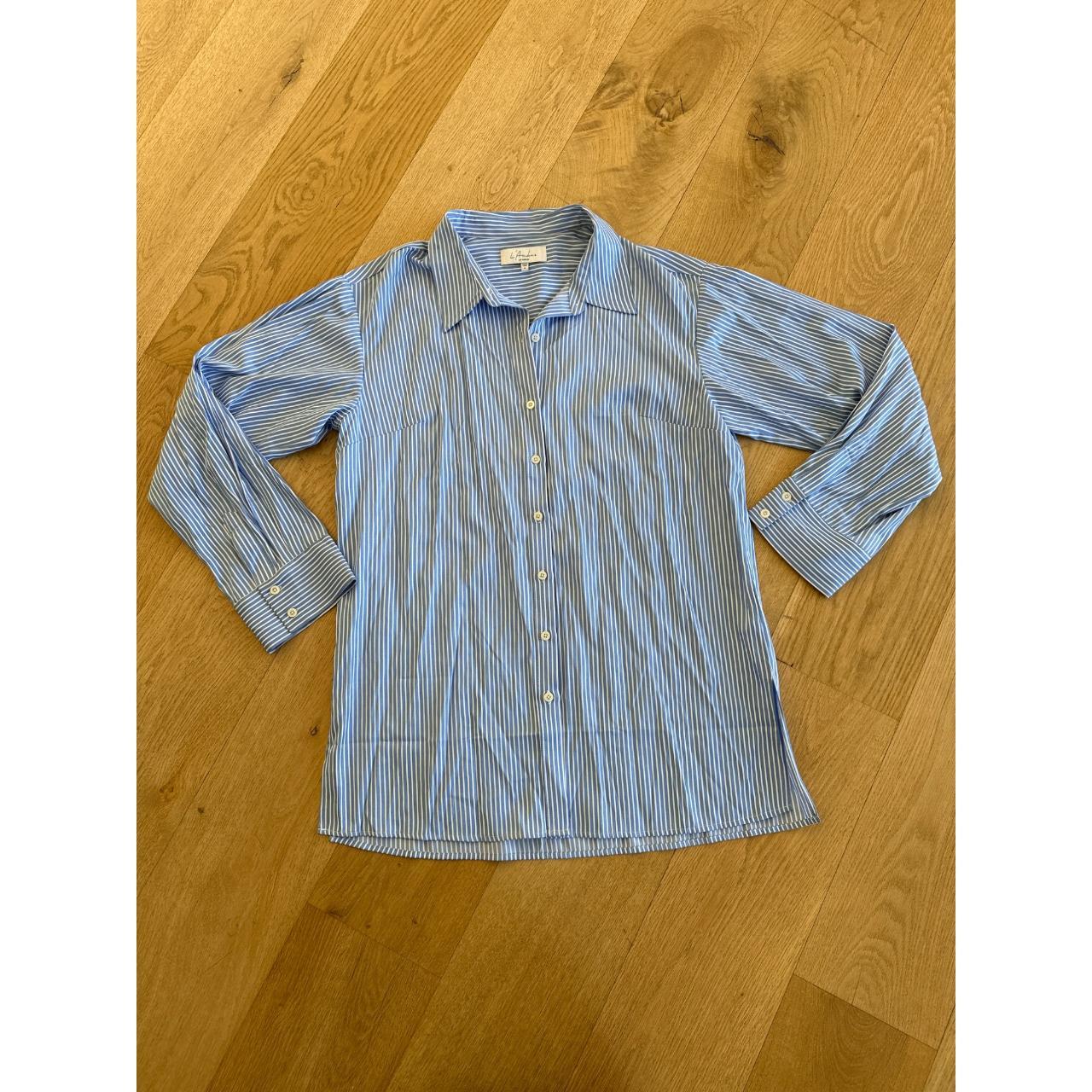 L'Academie Stripe Button Down Shirt in Blue &... - Depop