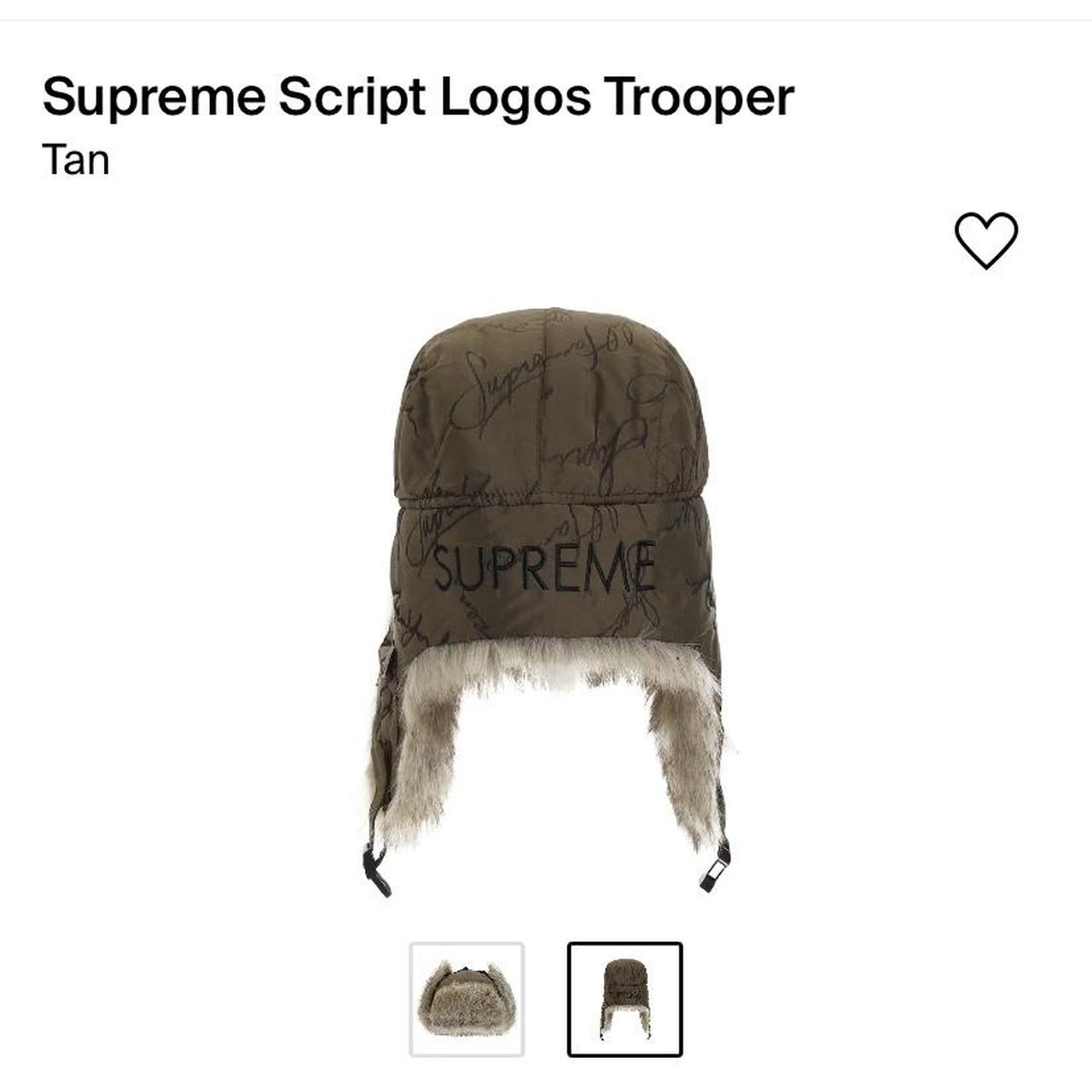 Supreme Script Logos Trooper/Ski Hat in Tan, size... - Depop