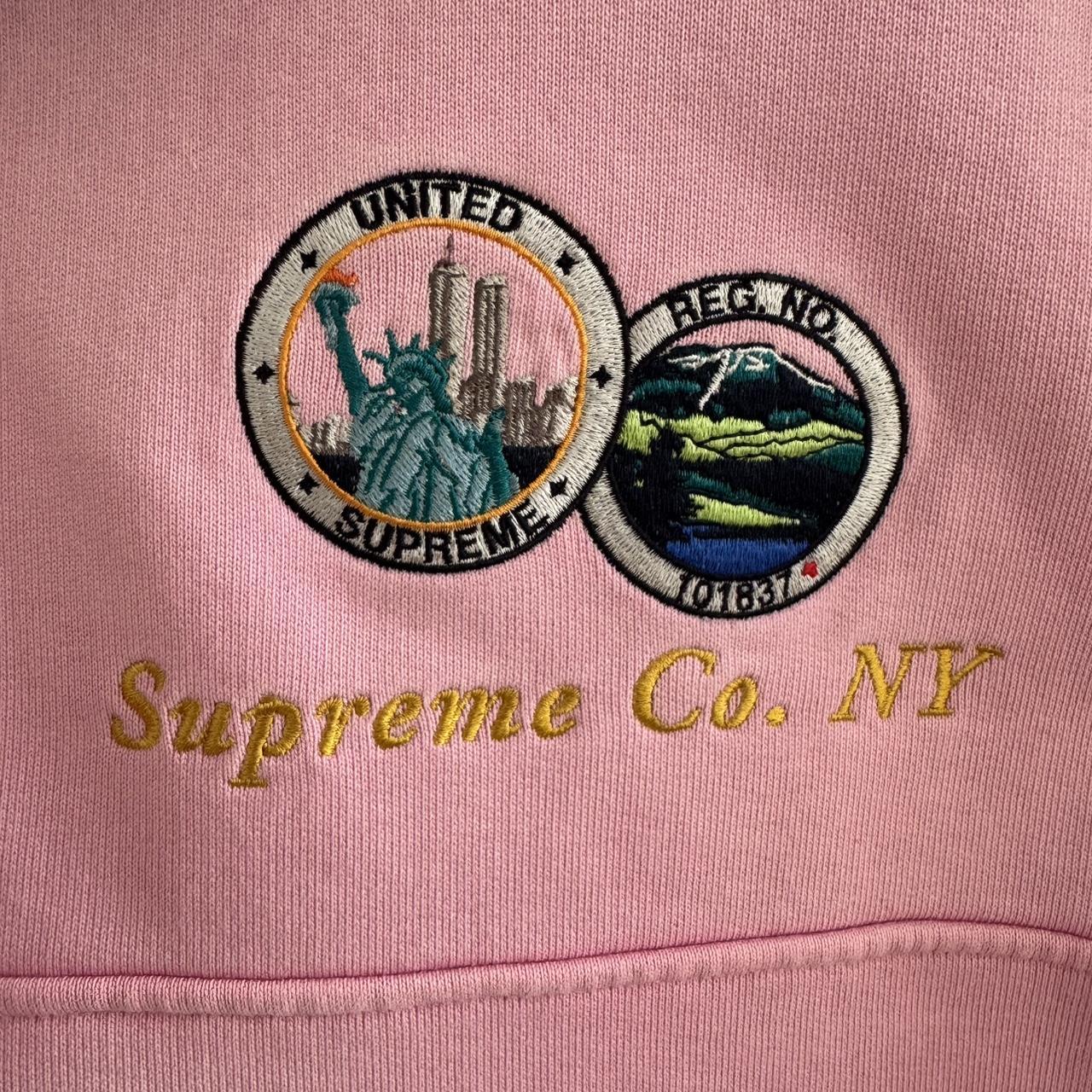 Pink supreme denim collar half zip sweatshirt size | Depop