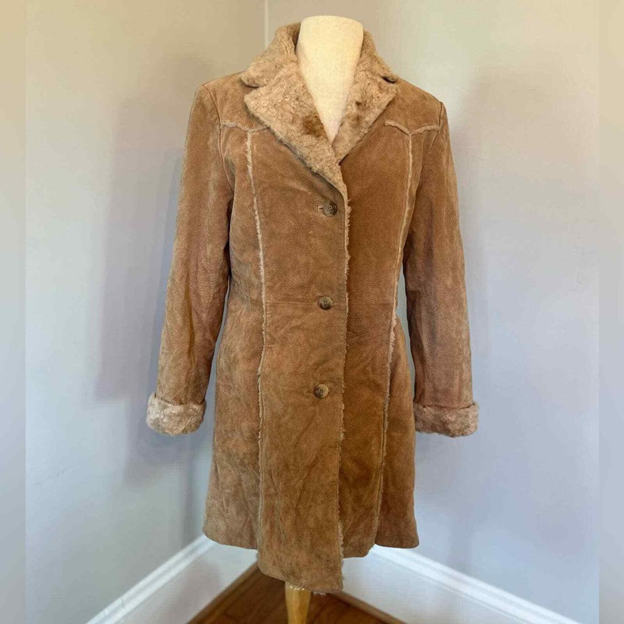 Penny lane style coat Leather tan with faux fur... - Depop