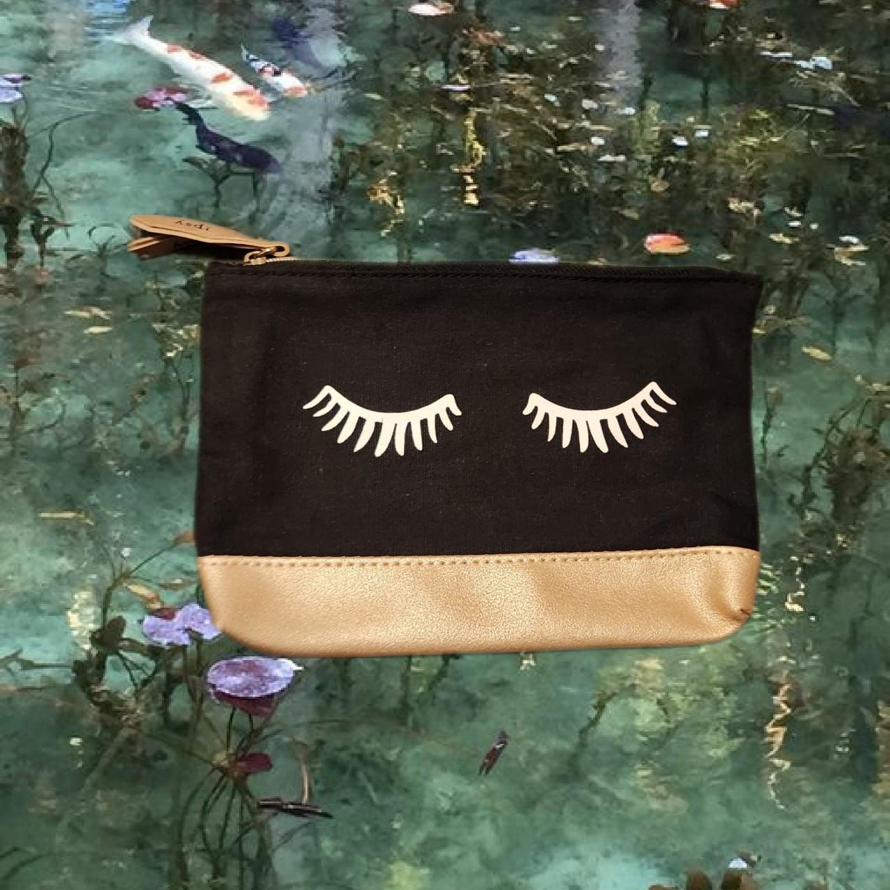 Ipsy makeup bag Black bag with eyelashes,gold... Depop