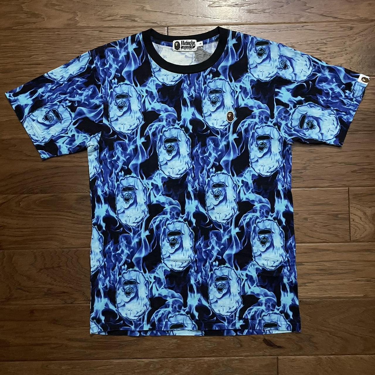 A BATHING APE BAPE ALL OVER PRINT BLUE FLAME SS20 | Depop