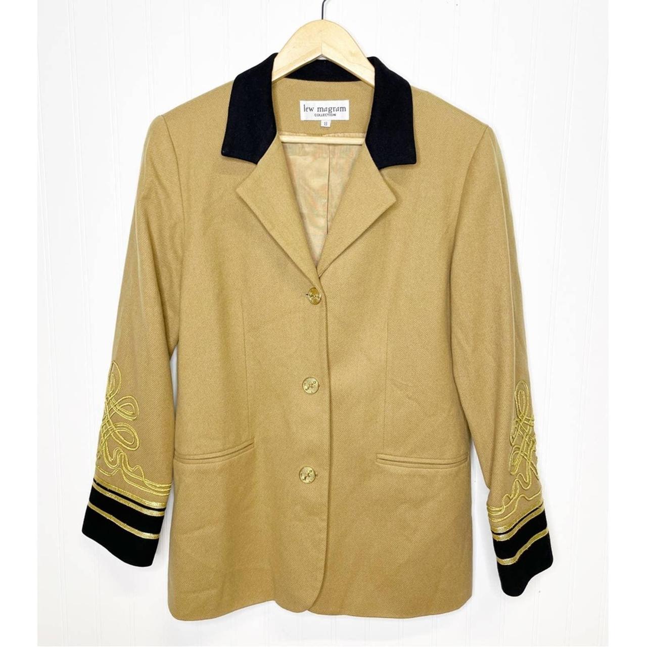 Vintage 80s/90s Tan Wool Blazer Gold Trim Black... - Depop