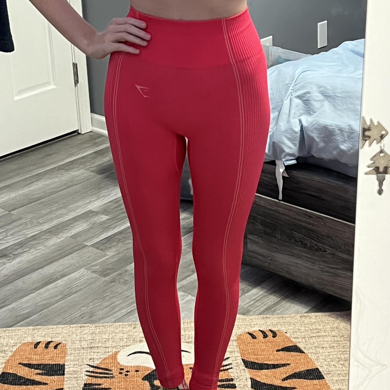 XS neon pink gym shark leggings! only wore them one - Depop