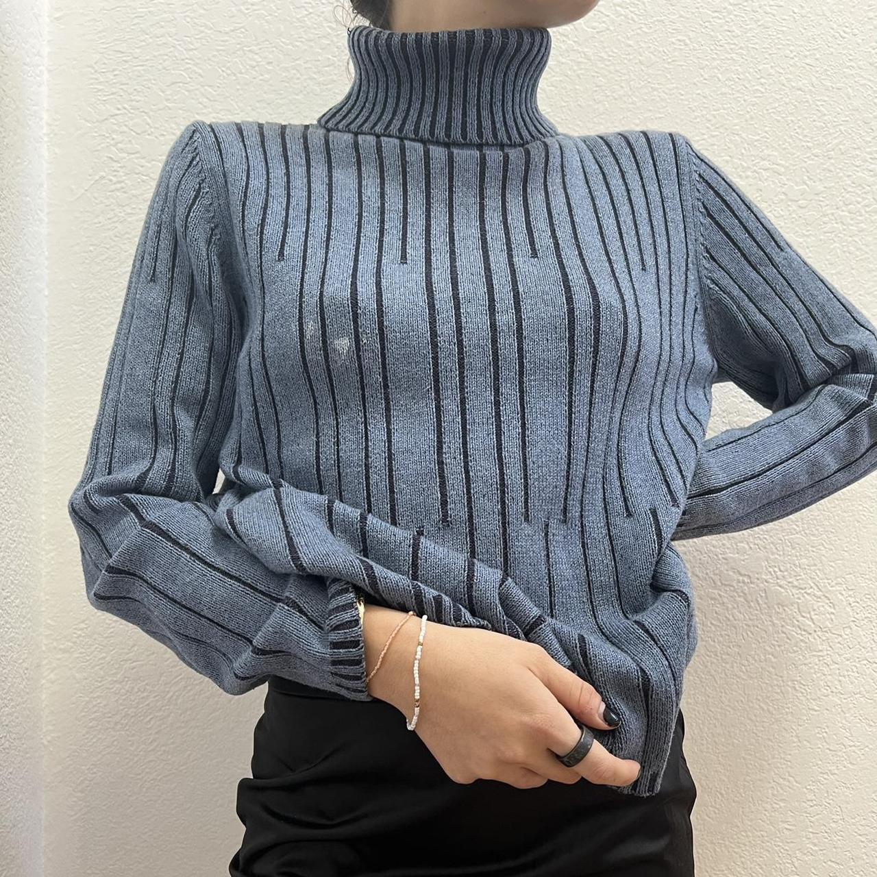 1990's Wool Turtleneck Sweater in Blue With Black 