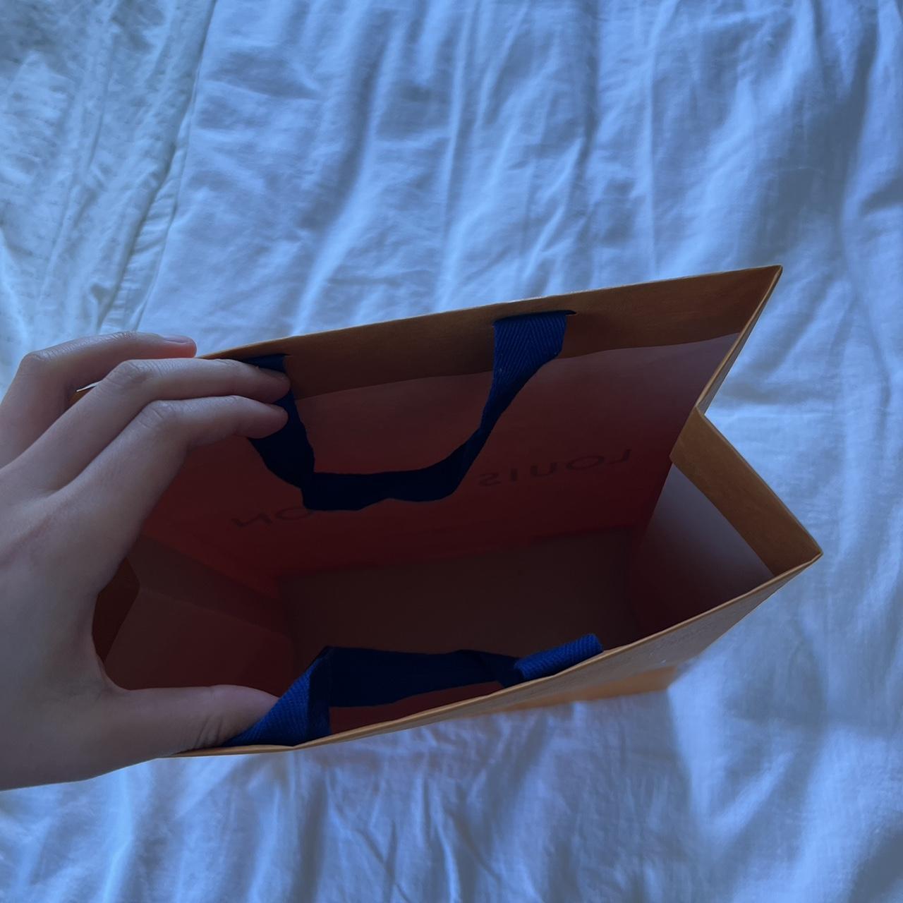 Louis Vuitton orange shopping bags with blue handle - Depop